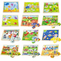 Drewniane puzzle ze stojakiem – 12 układanek po 24 elementy