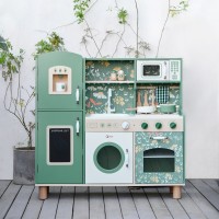 Duża drewniana kuchnia VINTAGE z akcesoriami – zielona
