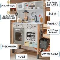 Drewniana kuchnia 9w1 z pralką i akcesoriami – biała
