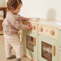 Drewniany zestaw kuchenny XL z lodówką, kuchenką, zmywarką i pralką – zielony