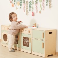 Drewniany zestaw kuchenny XL z lodówką, kuchenką, zmywarką i pralką – zielony