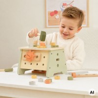 Drewniany mini warsztat 2w1 ze skrzynką na narzędzia