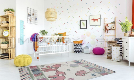 Dywan do Przedszkola Kids Pastel Słoniki Róż 33